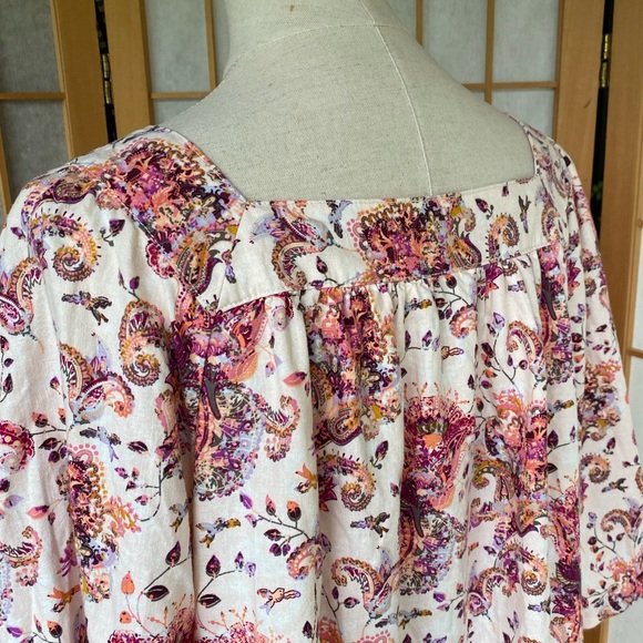 Caffe Marrakech Floral/Bird Print Linen Blend Top SZ L - Picture 9 of 12
